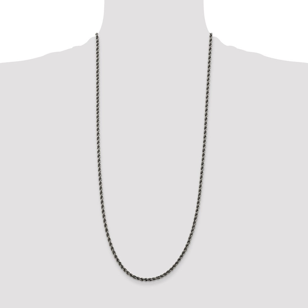 Sterling Silver Ruthenium-plated 3.4mm Rope Chain 30 Inches