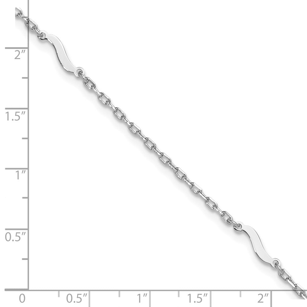 Sterling Silver Rhodium-plated Wave 9 inch Plus 1 inch Extender - Total 10 inch Anklet