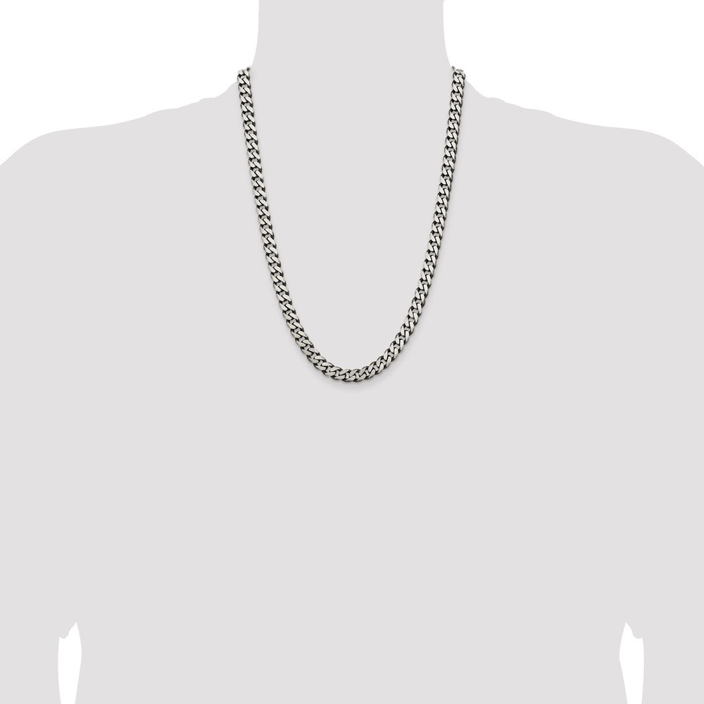 Sterling Silver Antiqued 7.5mm Curb Chain 24 Inches