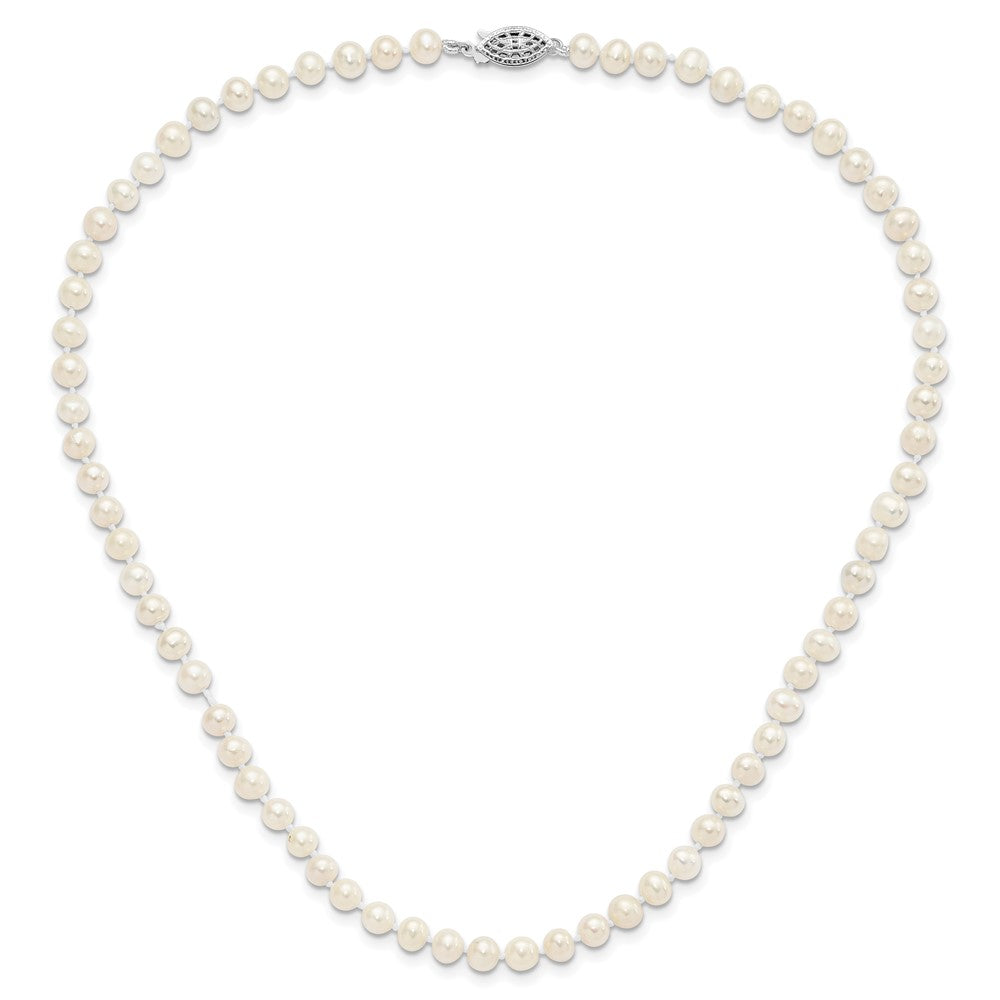 Sterling Silver Rhodium-plated 5-6mm White Near-Round Freshwater Cultured Pearl 24 inch Necklace 24 Inches