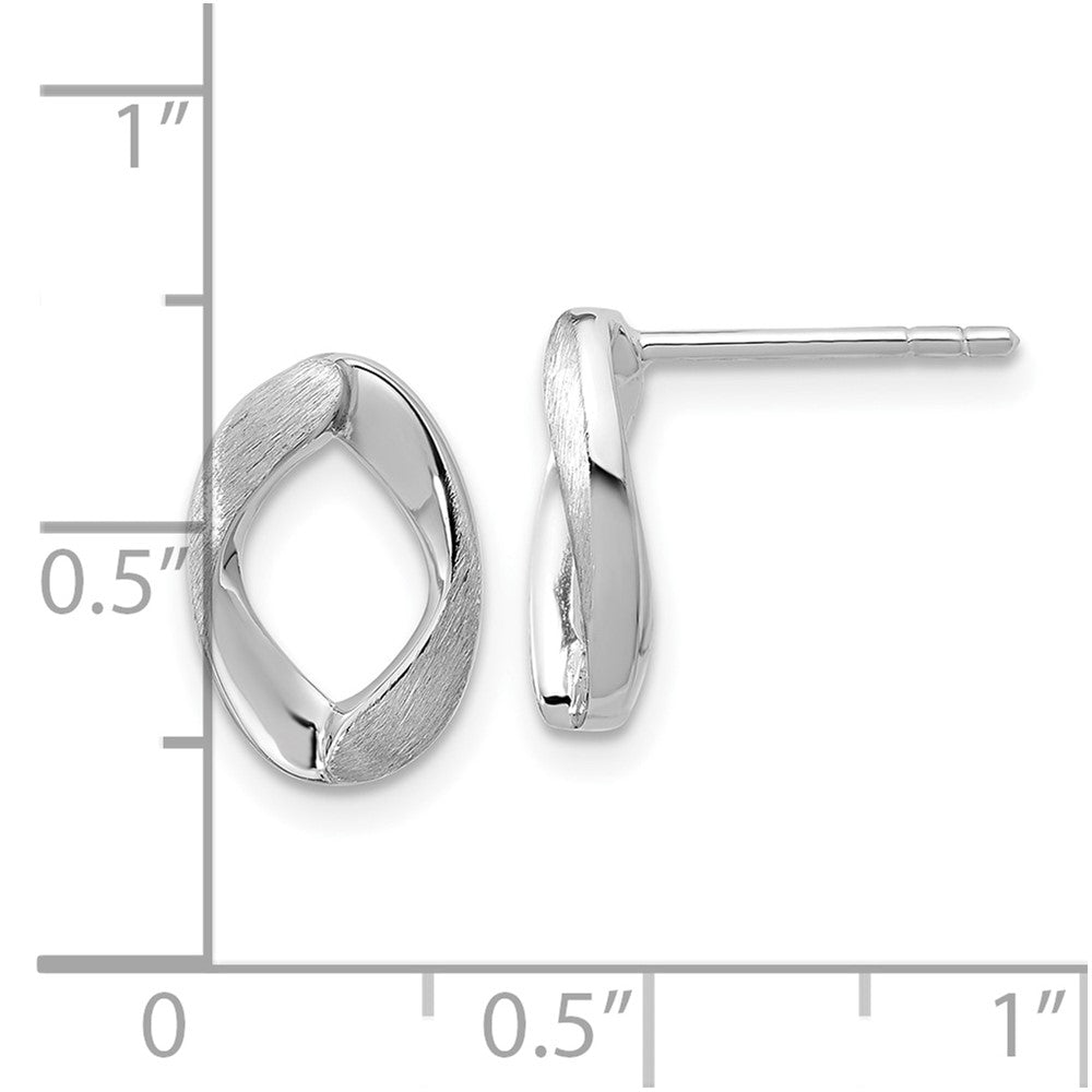Sterling Silver RH-plated Polish/Brushed Oval Post Earrings