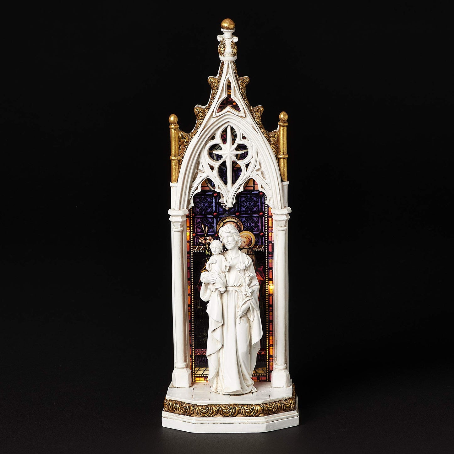Joseph's Studio by Roman - St. Joseph and Child Holy Family Window LED Figure, Renaissance Collection, 11.75" H, Resin and Stone, Religious Gift, Decoration, Battery Operated