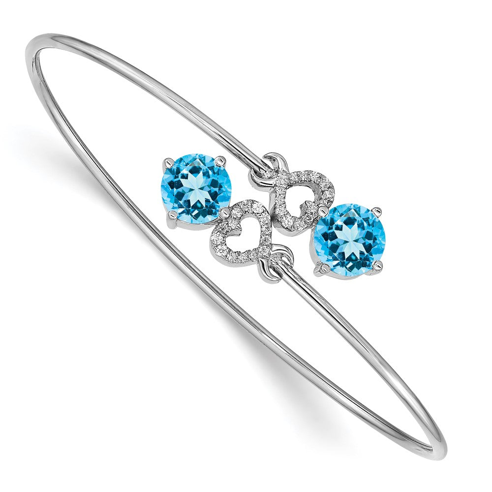Primal Gold 14 Karat White Gold Blue Topaz and Diamond Flexible Bangle