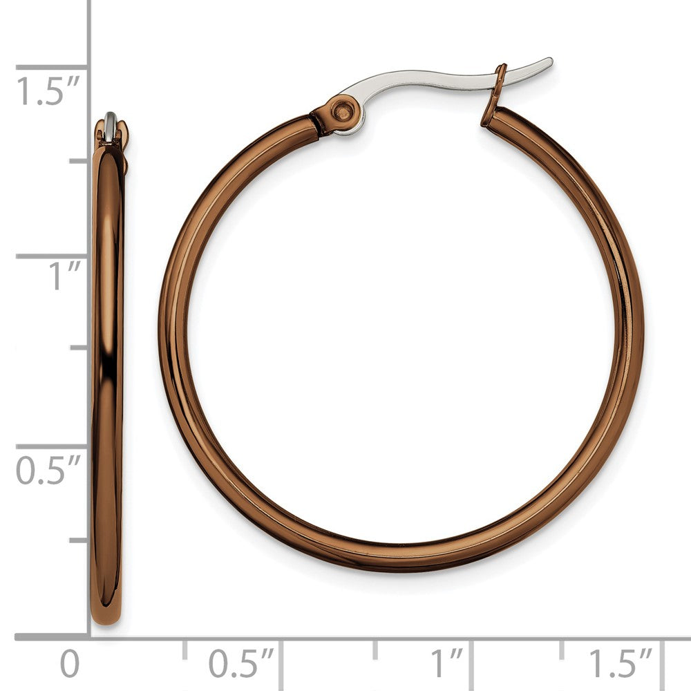 Stainless Steel Polished Brown IP-plated 32mm Diameter Hoop Earrings