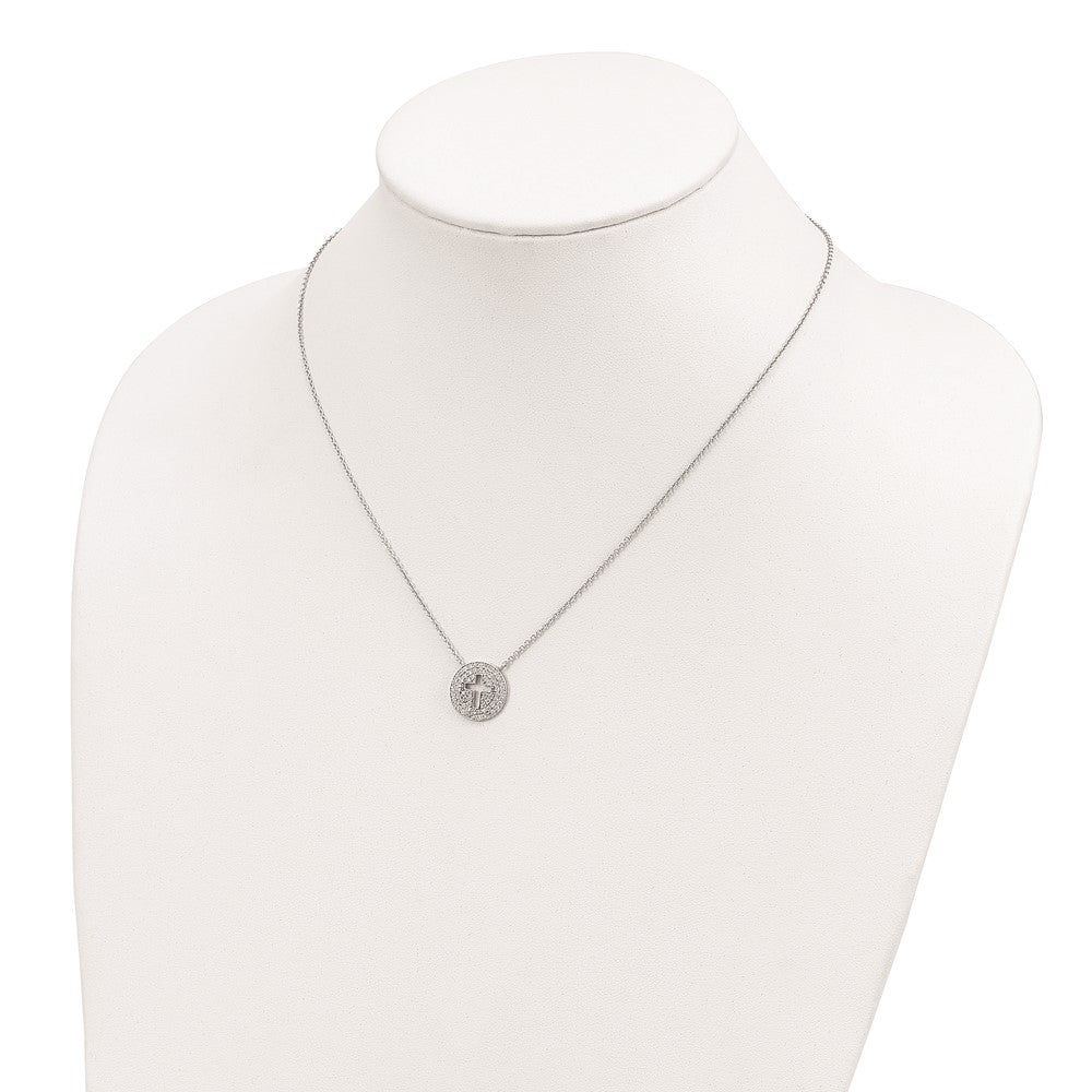 Sterling Silver 18in Rhodium-plated Polished CZ Cross Necklace 18 Inches