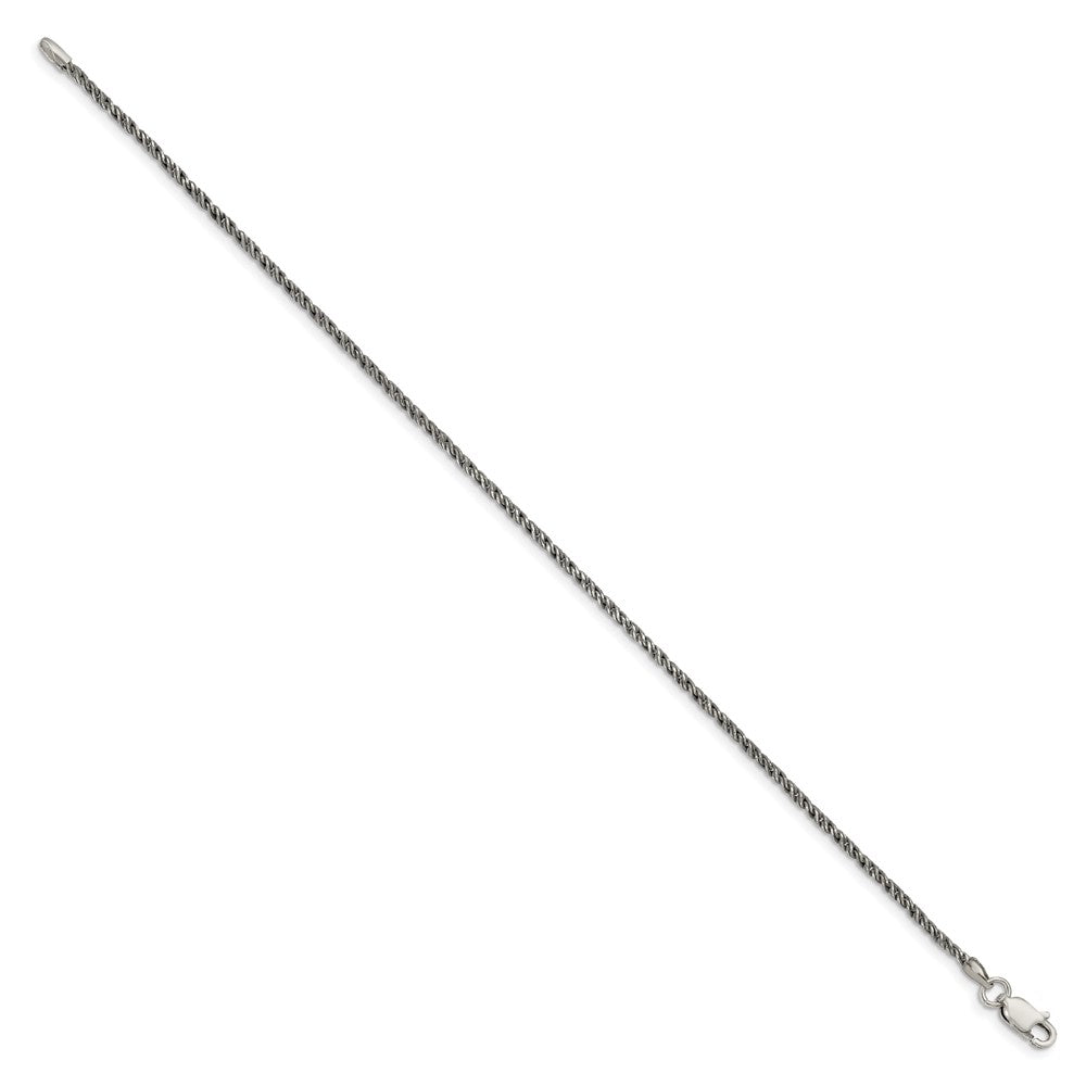 Sterling Silver Ruthenium-plated 1.7mm Twisted Tight Wheat Chain 7 inches