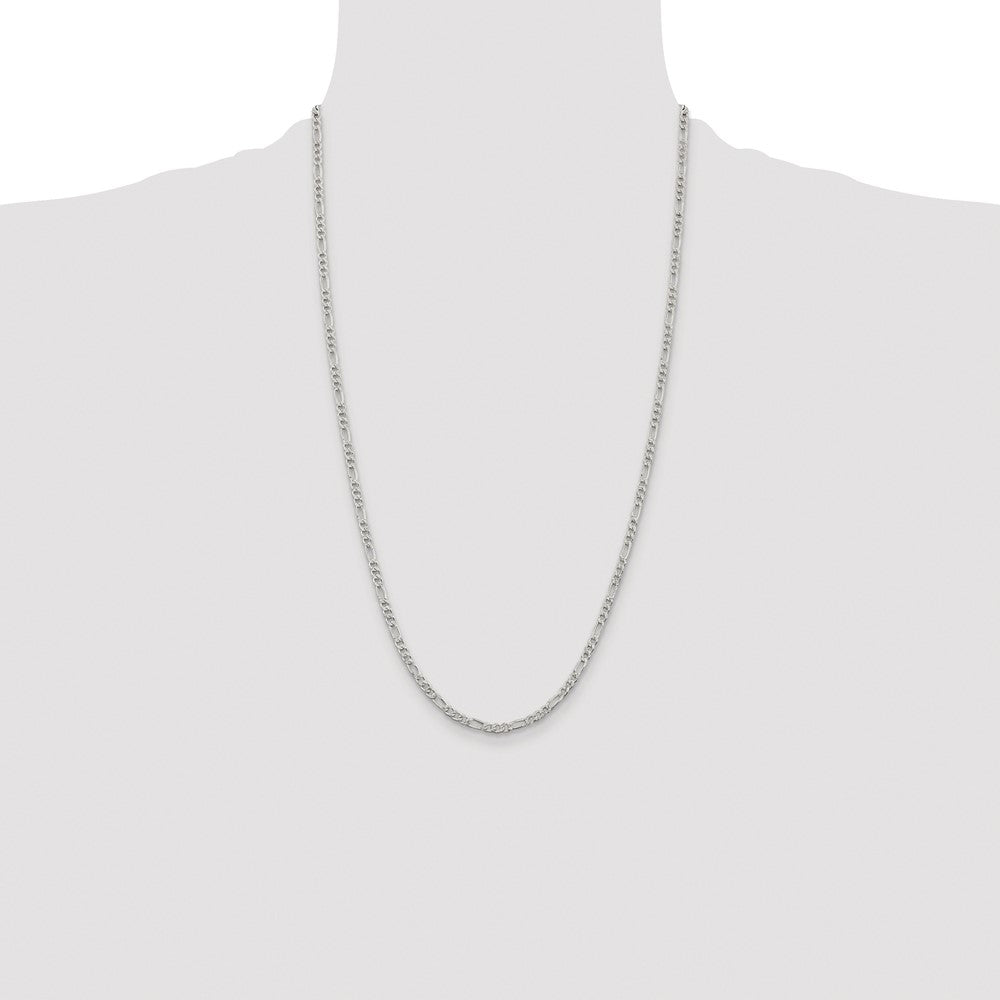 Sterling Silver Rhodium-plated 3mm Pav‚ Flat Figaro Chain