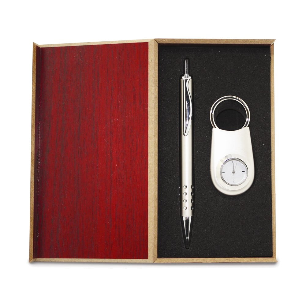 Silver-tone Engravable Watch Key Ring and Pen Gift Set