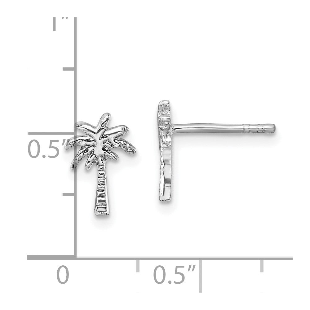 Sterling Silver Rhodium-plated Polished Palm Tree Post Earring