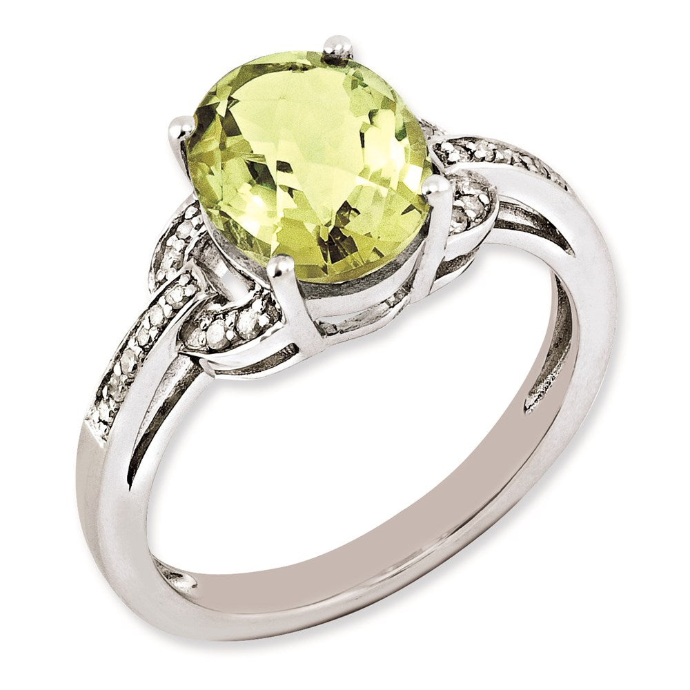 Sterling Silver Rhodium-plated Diamond & Lemon Quartz Ring