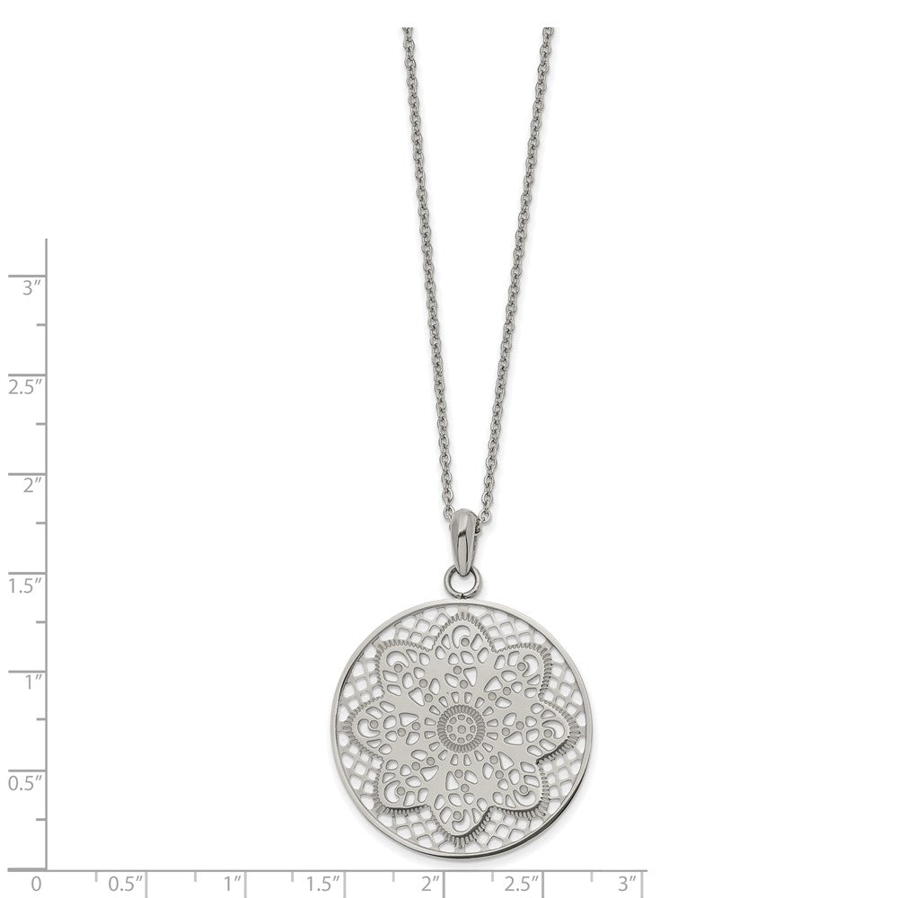 Stainless Steel Polished Cut-out Floral 22 inch Necklace