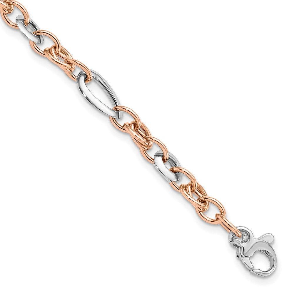 14K Two-tone White and Rose Fancy Link Bracelet 8 inches