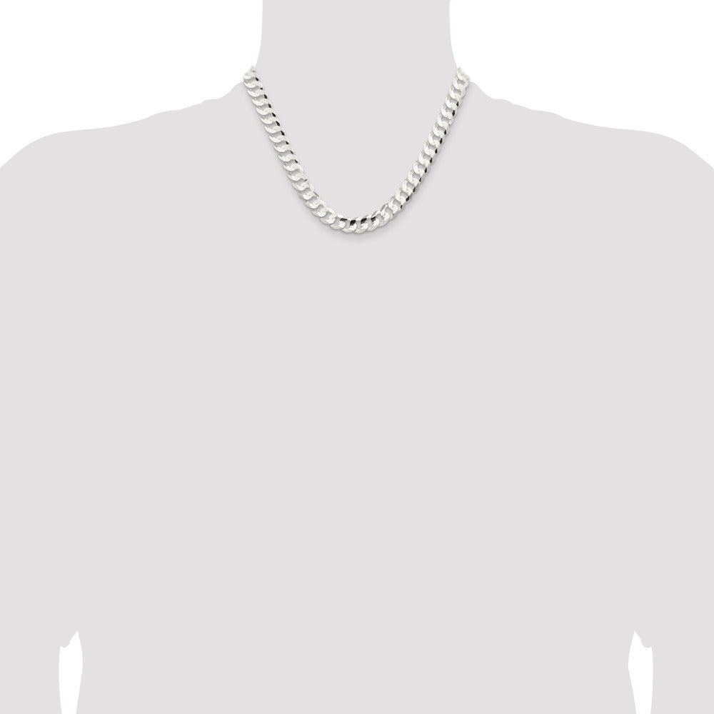 Sterling Silver 9.75mm Concave Beveled Curb Chain 18 Inches