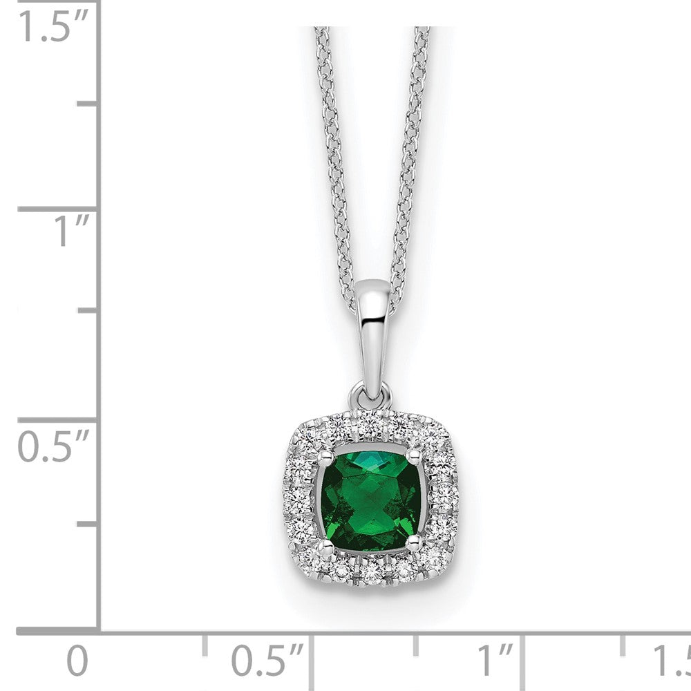 10k White Gold 1/4 carat Lab Grown Diamond VS/SI+ G+ and Created Emerald 18 inch Pendant Necklace