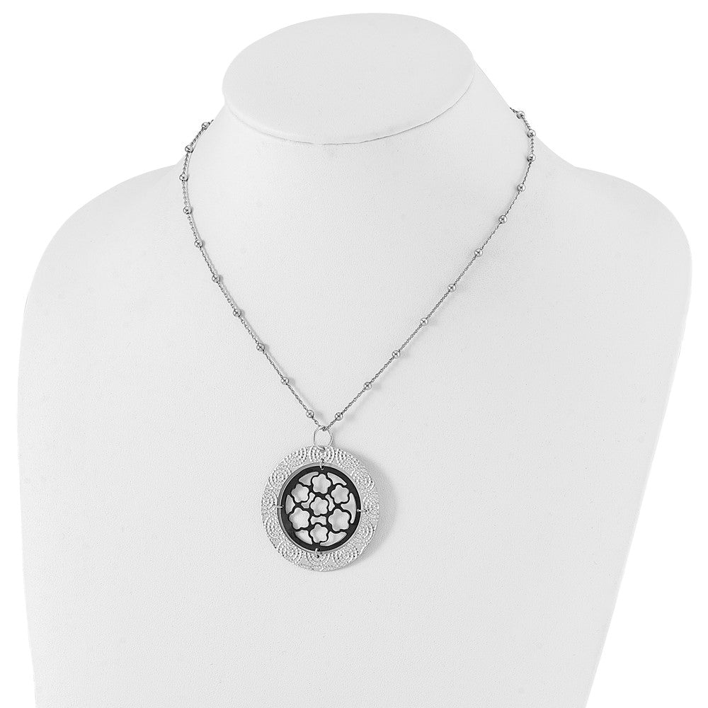 Sterling Silver & Ruthenium-plated Beaded Floral Circle w/ 2in ext Necklace