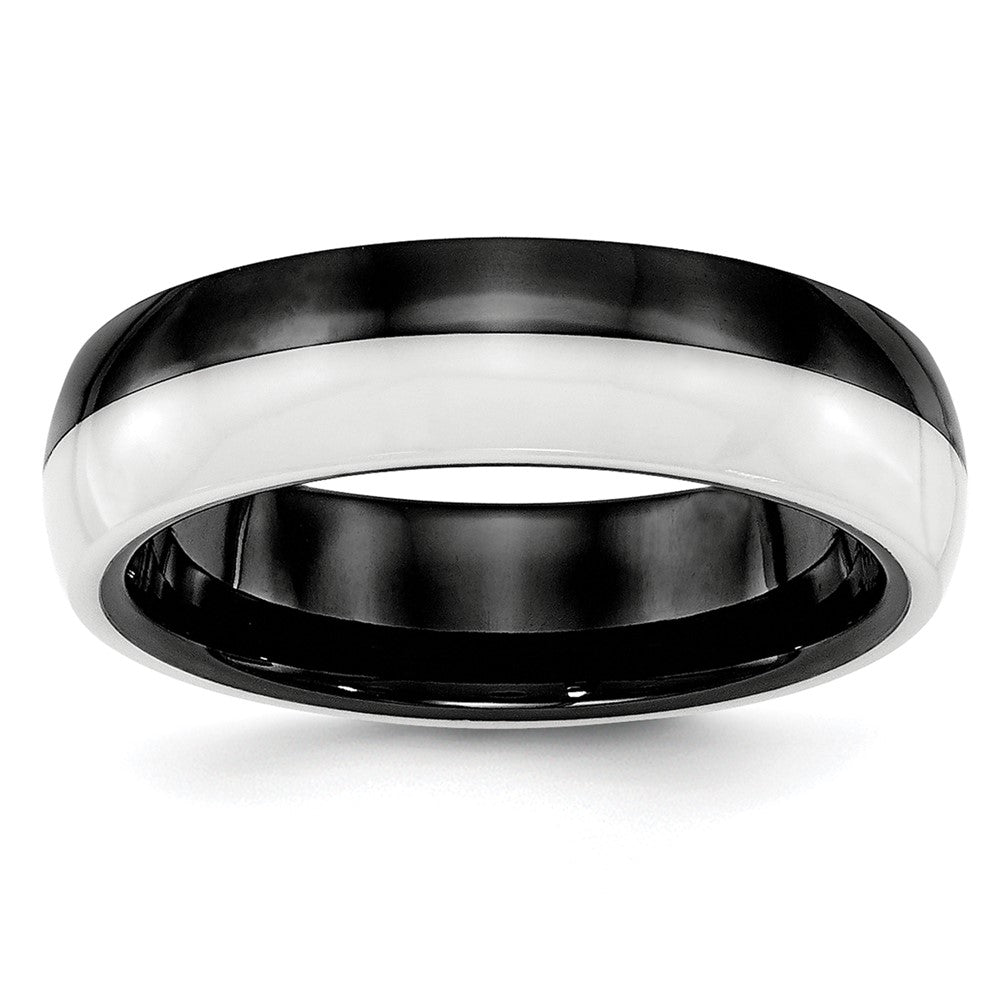 Ceramic Black and White 6mm Polished Band Size - 8