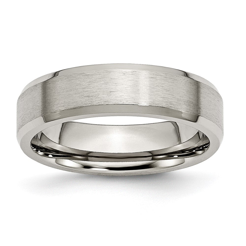 Titanium Brushed and Polished 6mm Beveled Edge Band Size - 12