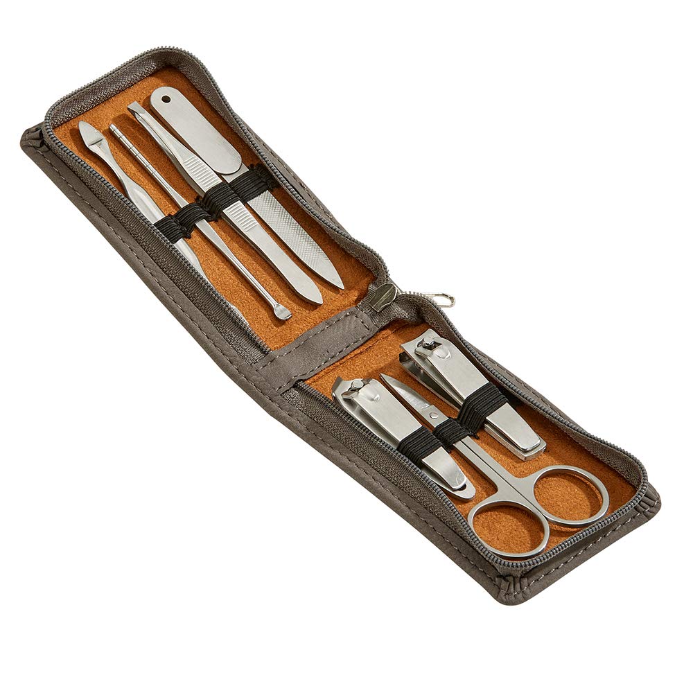 Contemporary Home Living 4.25" Gray Leatherette Manicure Set