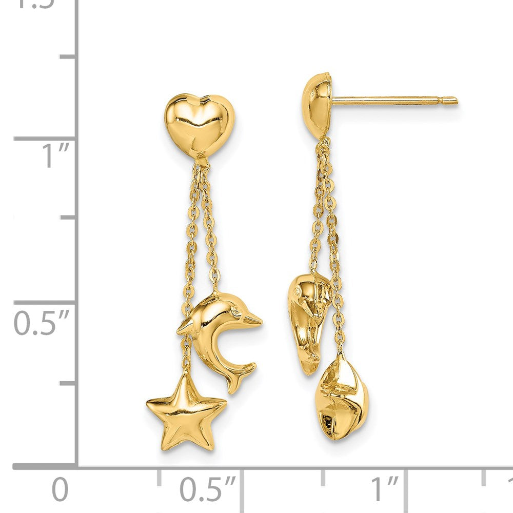 14k Madi K Heart, Star & Dolphin Dangle Post Earrings