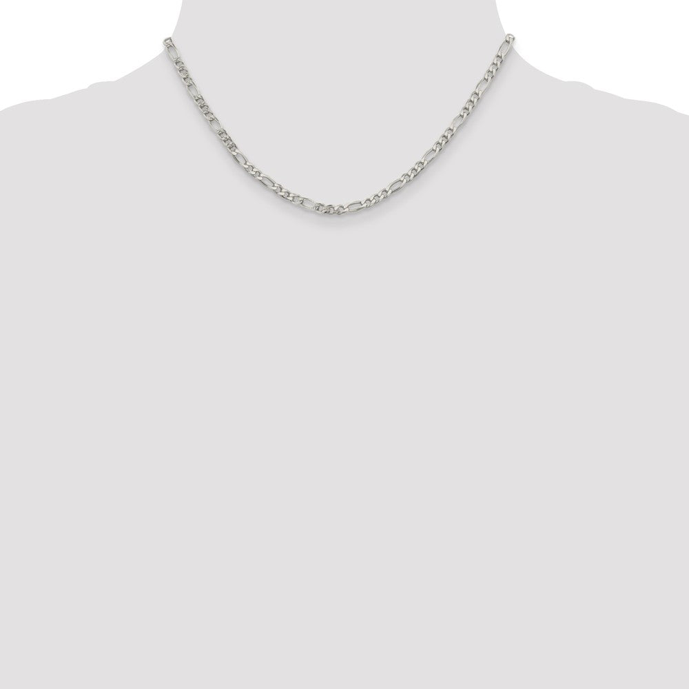 Sterling Silver 4mm Pav‚ Flat Figaro Chain 16 Inches