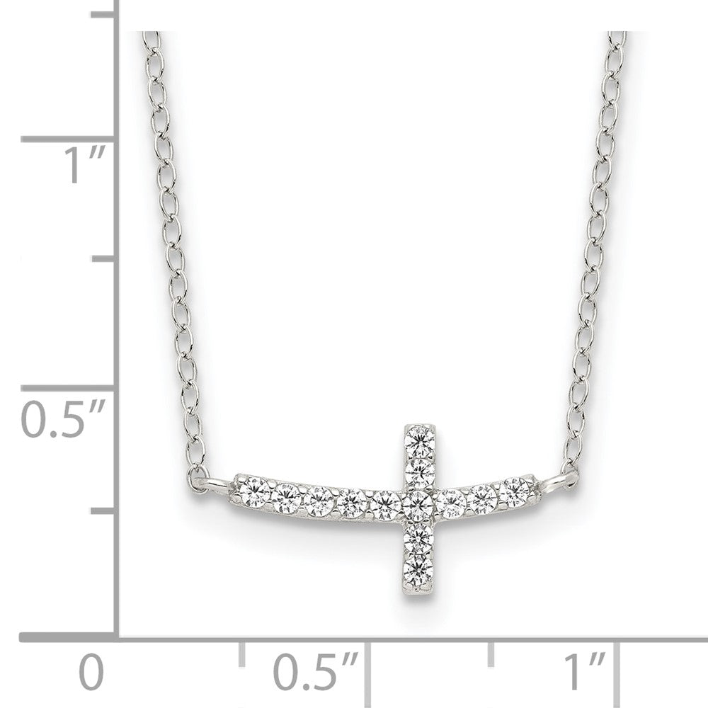 Sterling Silver Rhodium-plated CZ Sideways Cross w/2in Ext Necklace 16 Inches