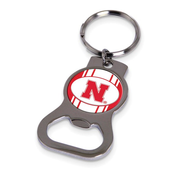 NCAA Univ. of Nebraska Silver-tone Bottle Opener Key Ring by Rico Industries QGC6434