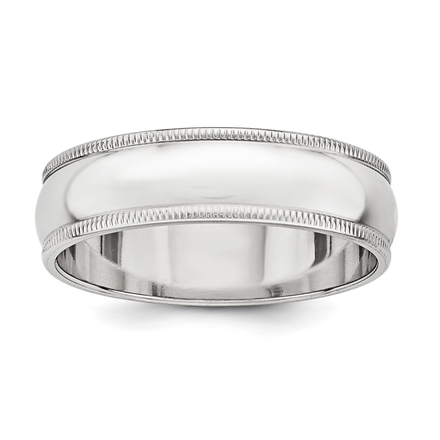 Sterling Silver Rhodium-plated 6mm Half Round Milgrain Size 5.5 Band