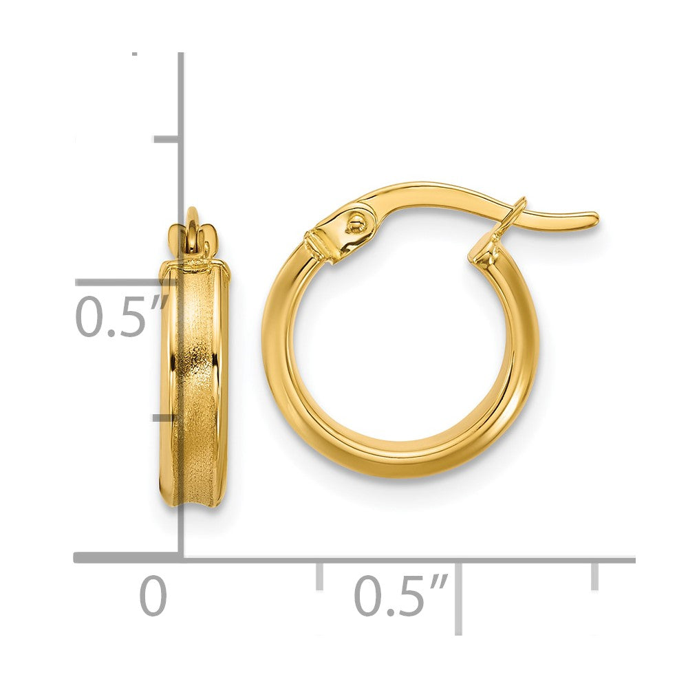 14K Polished and Satin Round Hoop Earrings