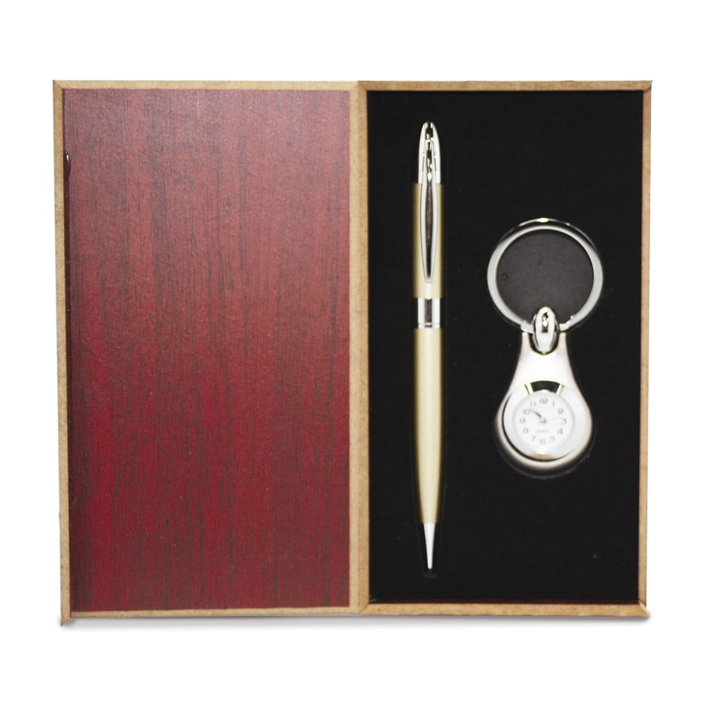 Silver-tone Engravable Watch Key Ring and Pen Gift Set