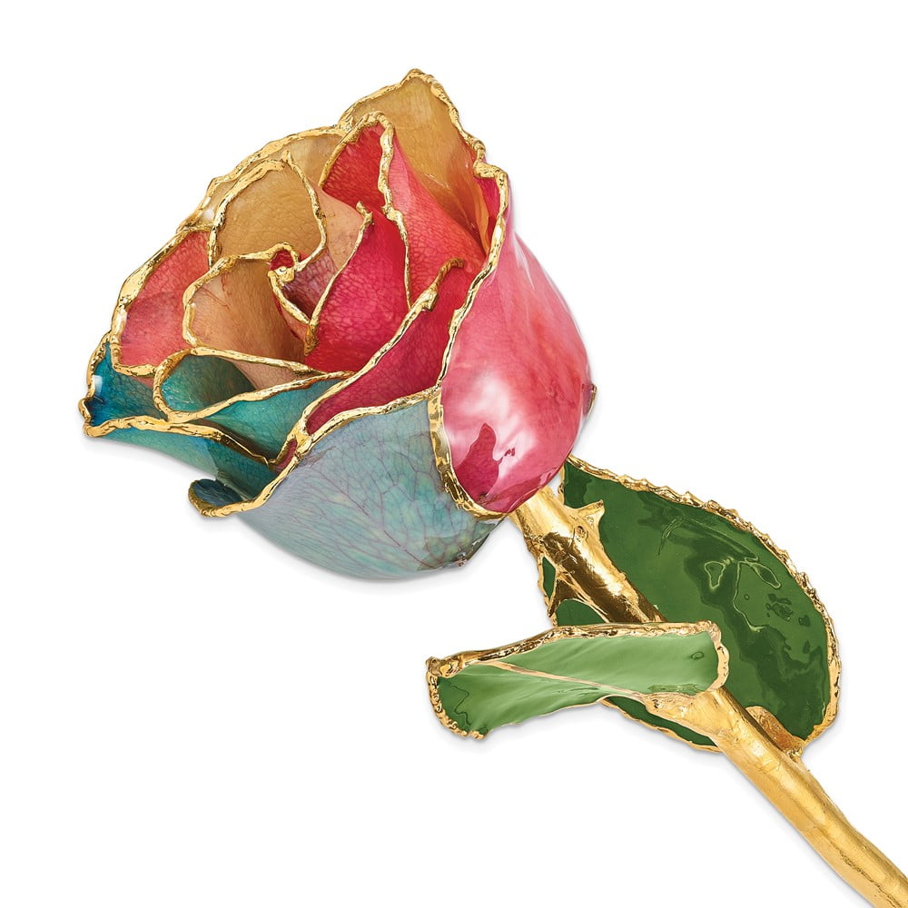 Lacquer Dipped Gold Trimmed Tri-color Real Rose QGM22717