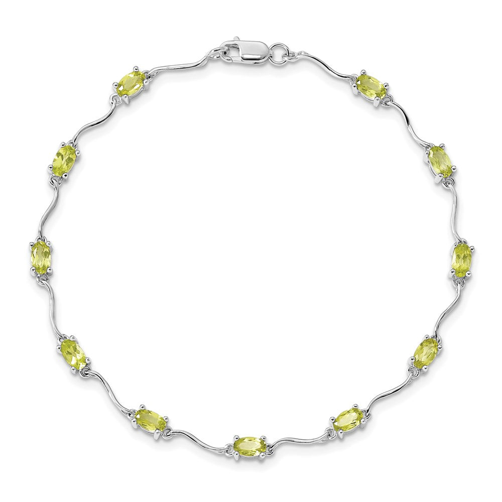 Sterling Silver Rhodium-plated Peridot Bracelet 7 inches