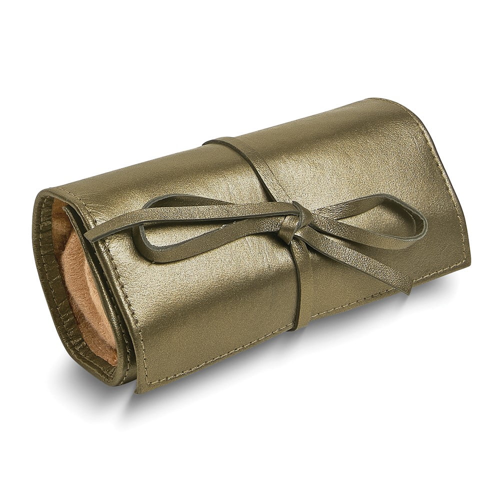Pewter Leather Tie Jewelry Roll with Removable Zippered Pouch GM17731