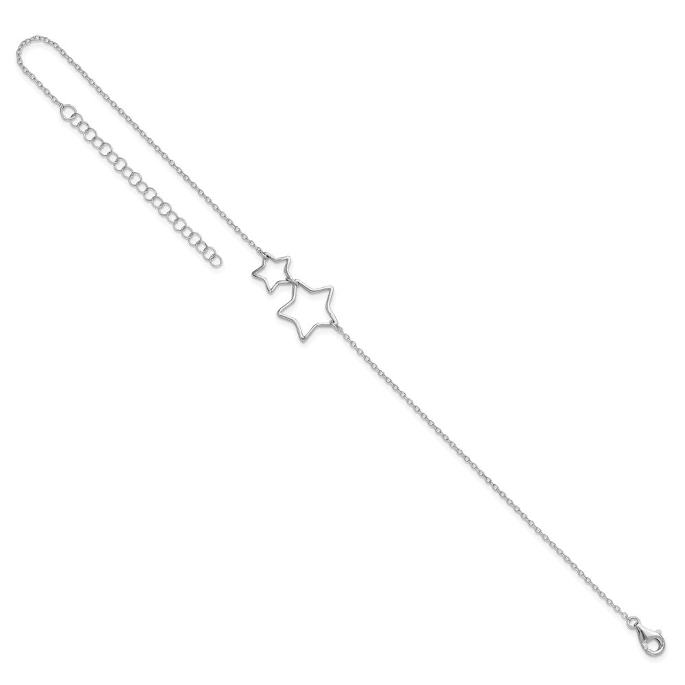 Sterling Silver Rhodium-Plated Cut-Out Stars w/ 2in Ext. Anklet 9 inches