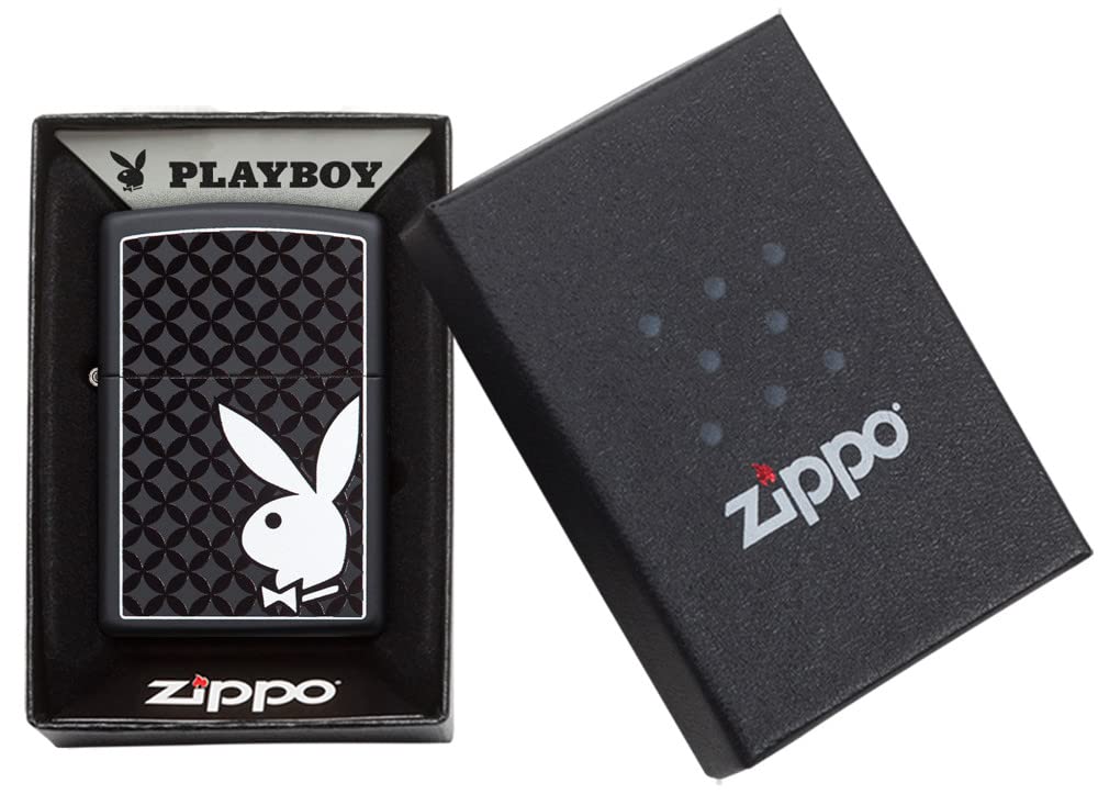 Zippo Playboy Black & White Rabbit Black Matte Pocket Lighter