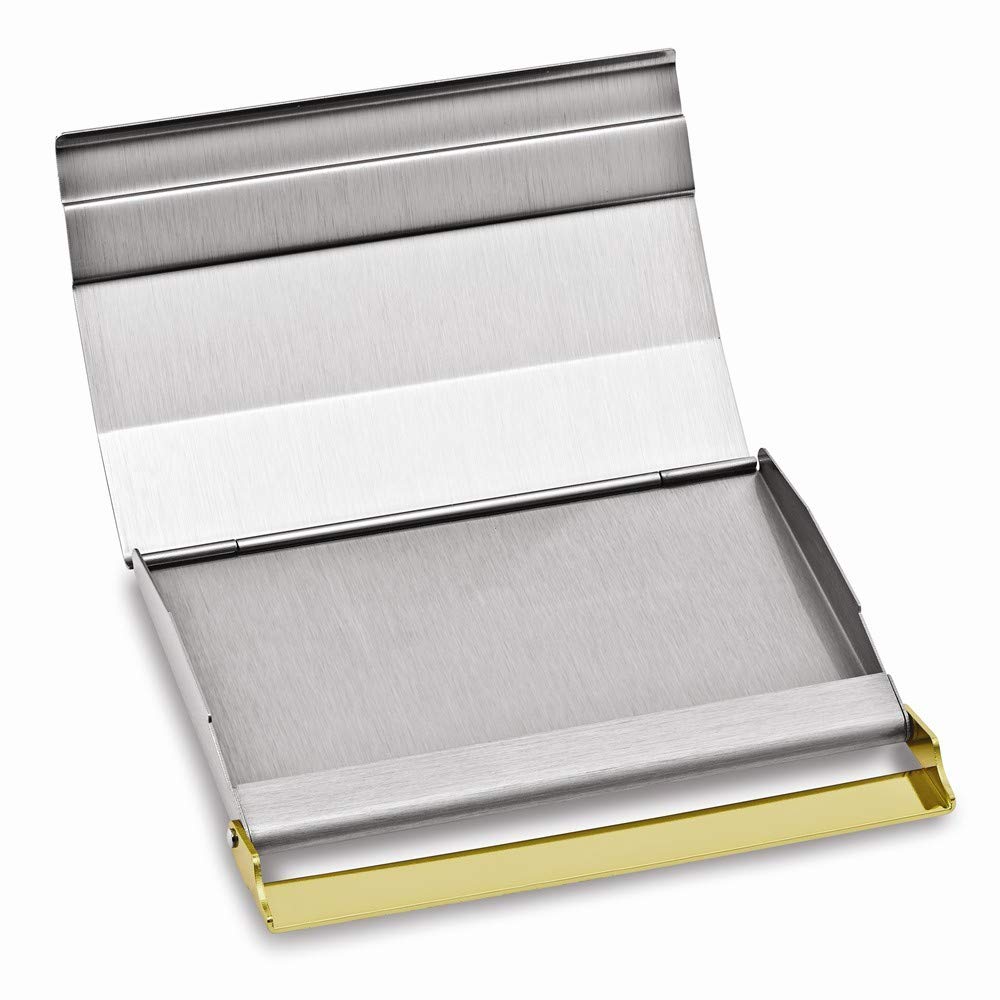 Nickel-plated Satin Finish with Polished Gold-tone Stripe Business Card Case QGP7932