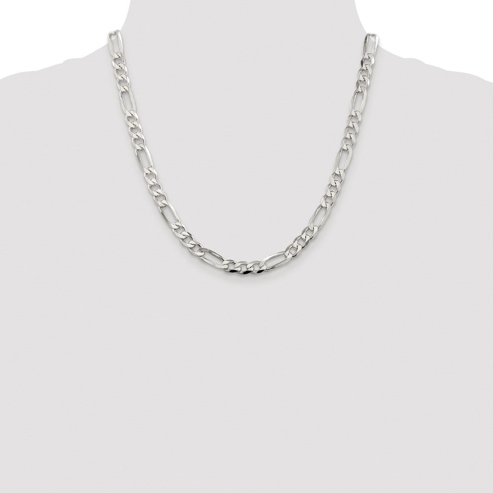 Sterling Silver Rhodium-plated 6.75mm Pav‚ Flat Figaro Chain