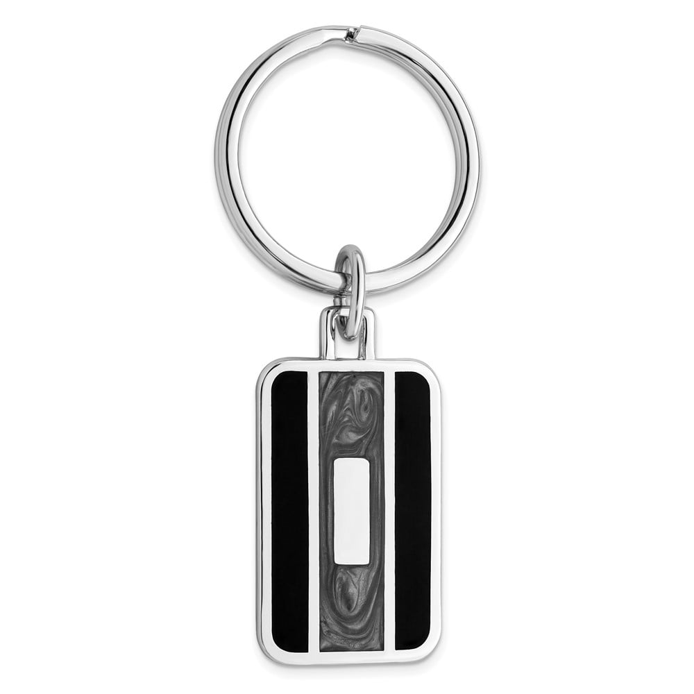 Rhodium-plated Kelly Waters Black and Grey Epoxy Key Ring with Engravable Area QGL8722