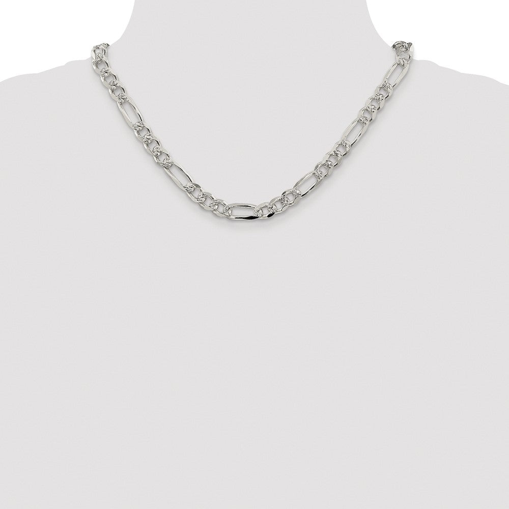 Sterling Silver Rhodium-plated 8mm Pav‚ Flat Figaro Chain