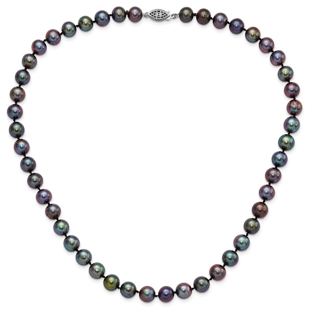 Sterling Silver Rhodium-plated 9-10mm Black Near-Round Freshwater Cultured Pearl 20 inch Necklace 20 Inches