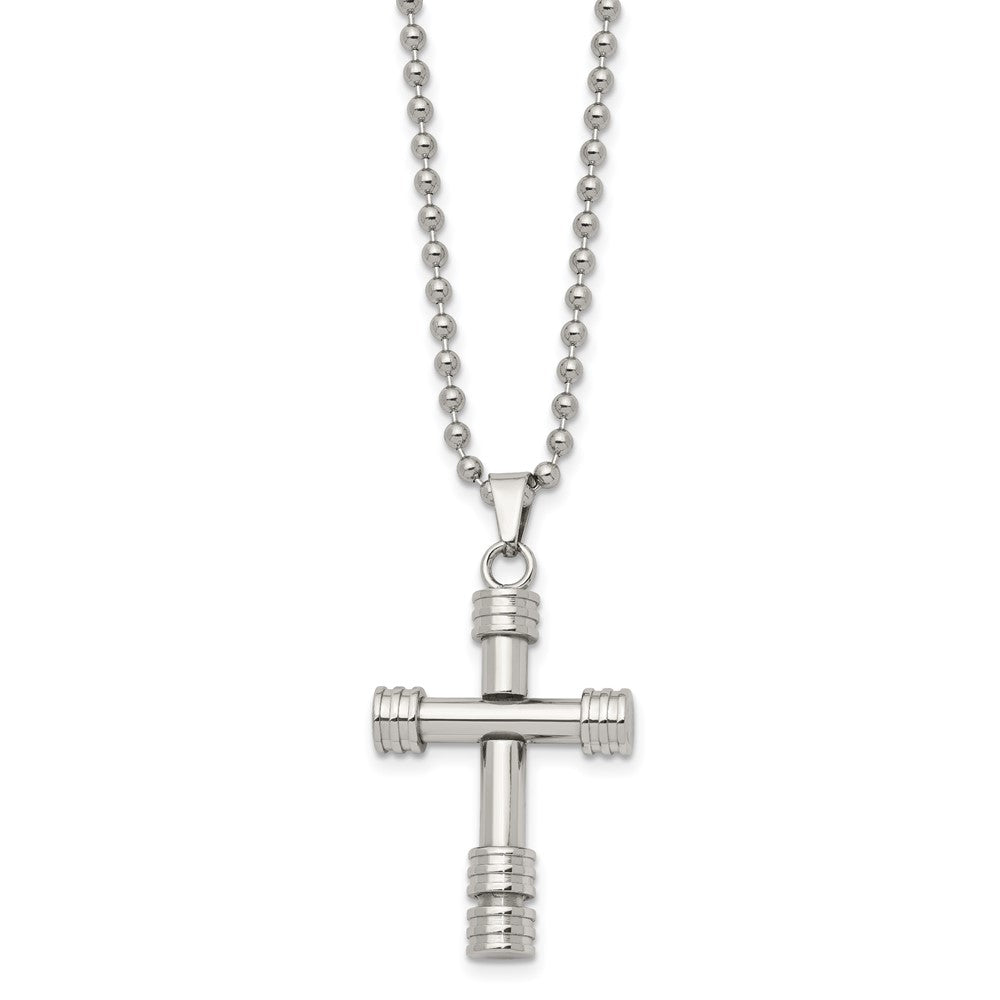 Stainless Steel Polished Cross 22in Necklace