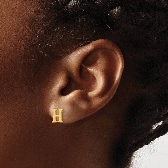 Sterling Silver Gold-plated Letter H Initial Post Earrings