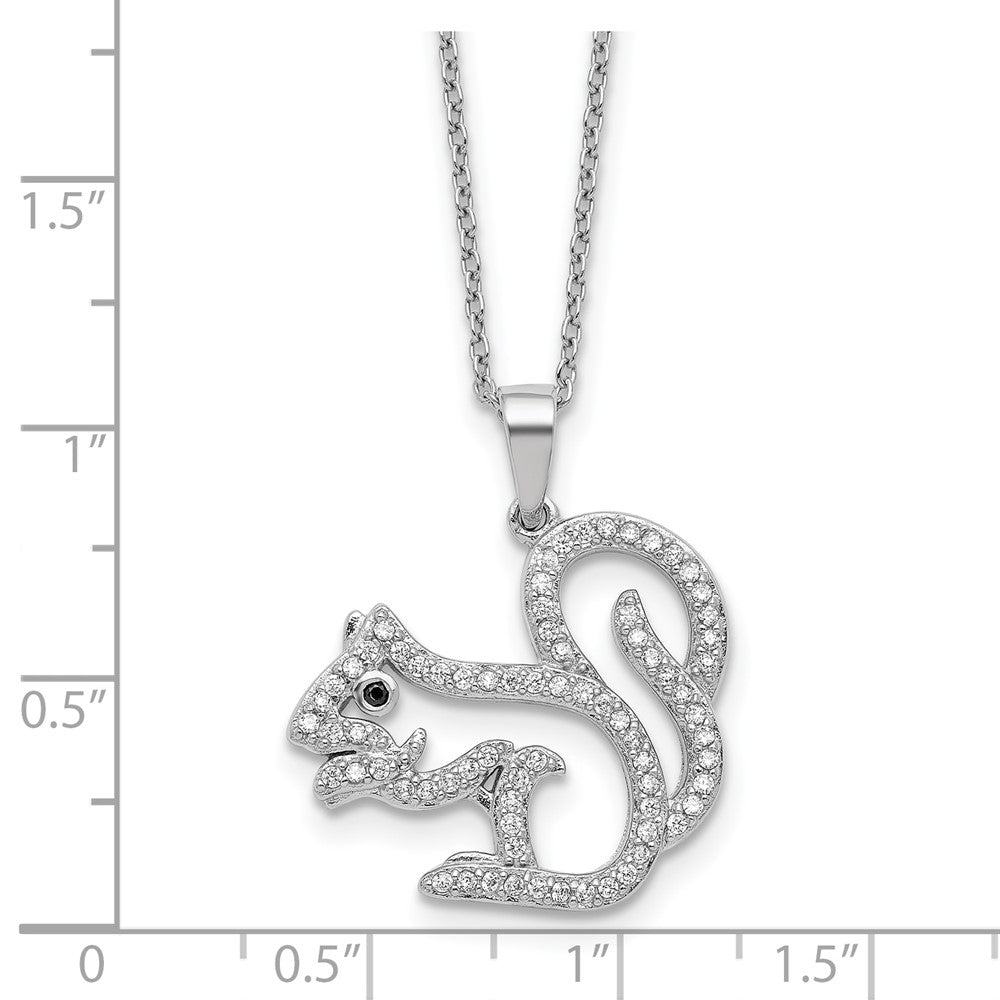 Cheryl M Sterling Silver Rhodium-plated Polished Black and White CZ Squirrel 16 Inch with 2 Inch Extension Necklace