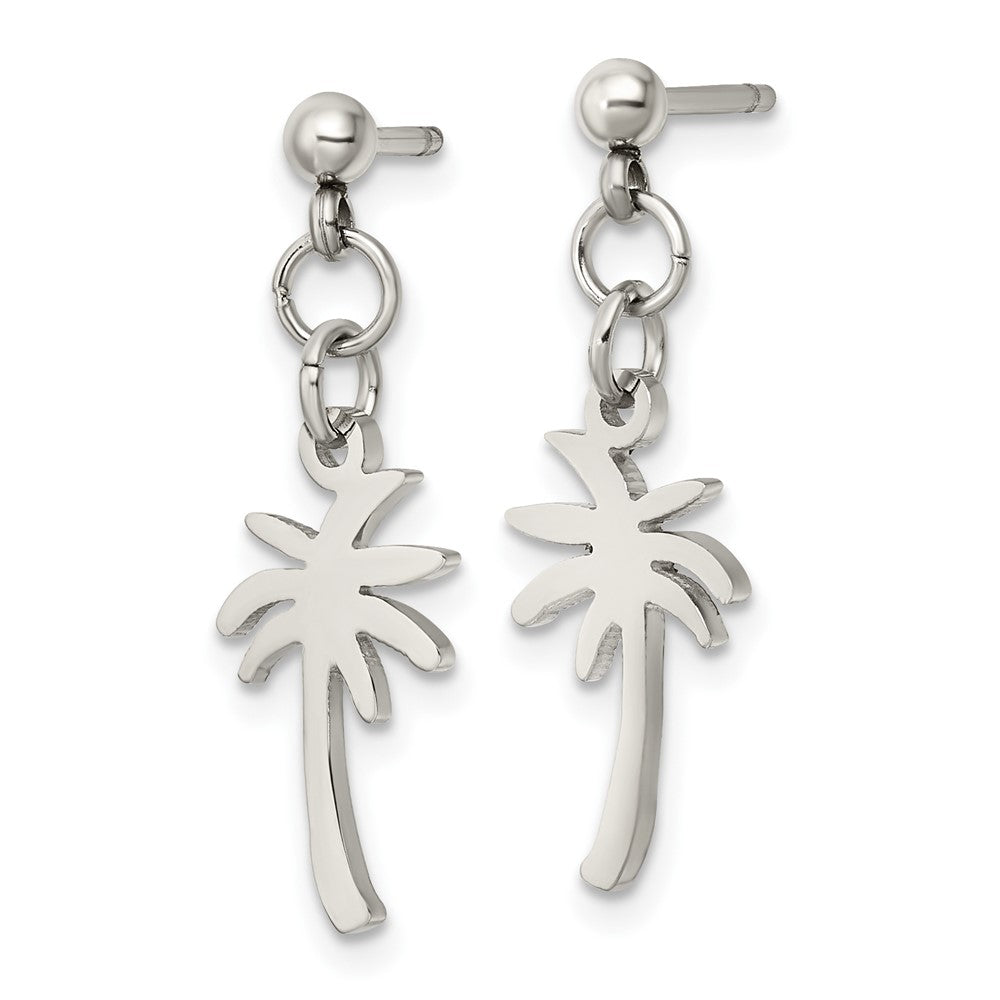 Stainless Steel Polished Palm Tree Post Dangle Earrings