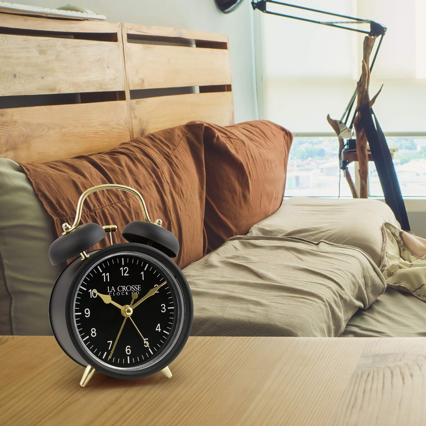 La Crosse Clock Black Twin Bell Quartz Analog Alarm Clock, 617-3314BG