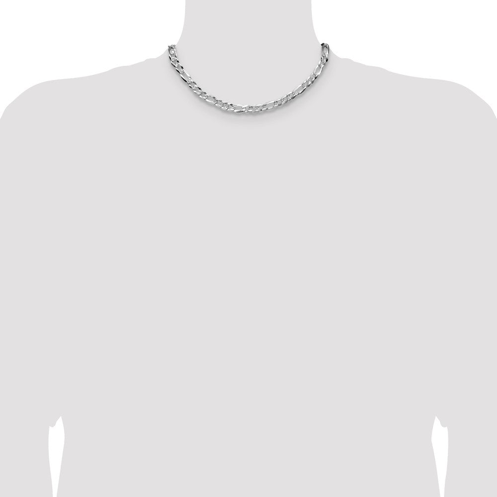 Sterling Silver 7.0mm Flat D/C Pave Figaro Chain