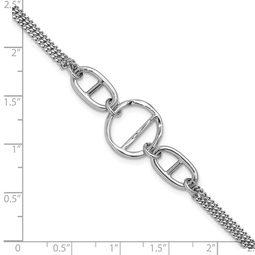 SS Rh-plated Polished 2-strand w/Link Accent w/1in ext. Bracelet 8.5 inches