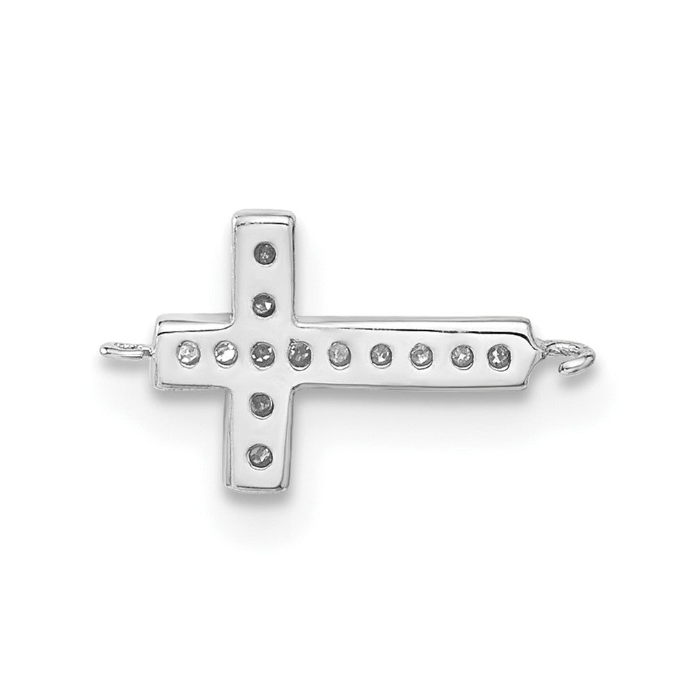 14k White Gold Polished Diamond Sideways Cross with 3 in ext Necklace