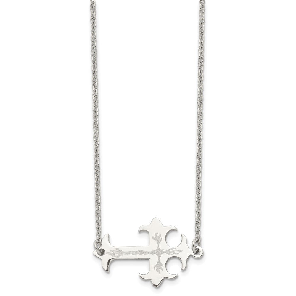 Stainless Steel Brushed and Polished Sideways Cross 21in Necklace