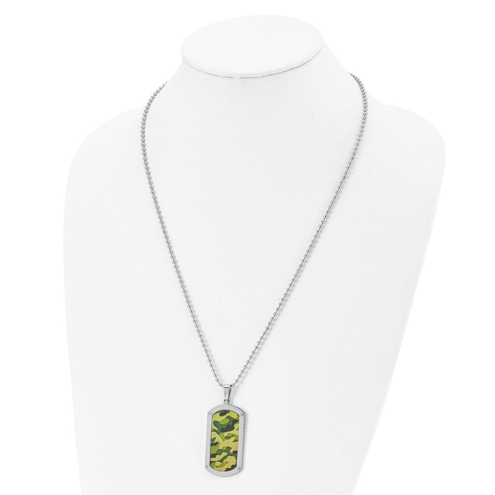 Stainless Steel Polished Camouflage Enameled Dog Tag 24in Necklace
