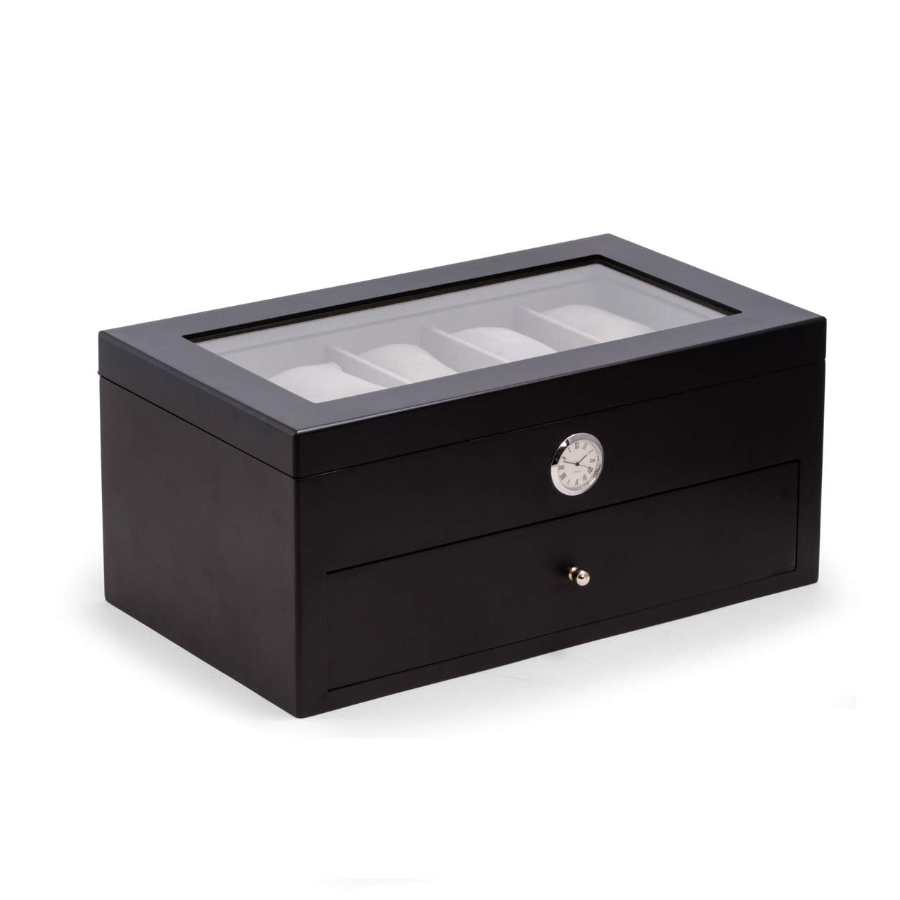Black Wood Twenty Watch Box w/ Quartz Movement Clock